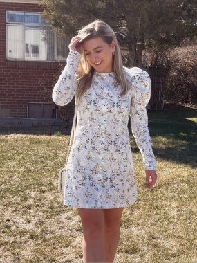 DANIELLE BERNSTEIN Cream Floral Button-Front Long Sleeve Dress
